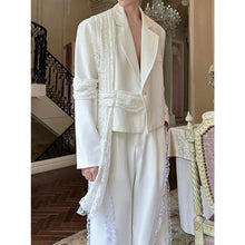 Load image into Gallery viewer, Lace Streamer Overlay Ribbon Belt Cropped Blazer Jacket