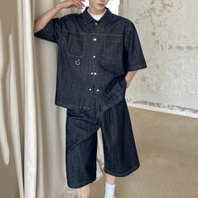 Load image into Gallery viewer, Lapel Short-sleeved Denim Suit