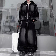 Load image into Gallery viewer, American Color-blocked Denim Jacket and Washed Wide-leg Trousers Two-piece Set