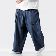 Load image into Gallery viewer, Japanese Retro Loose Large Pocket Denim Wide-leg Pants
