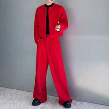 Load image into Gallery viewer, Collarless Short Jacket and Wide-leg Trousers Two-piece Set
