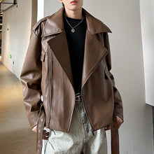 Load image into Gallery viewer, PU Leather Lapel Side Pocket Jacket