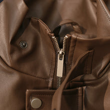 Load image into Gallery viewer, Japanese Style Stand Collar Motorcycle Leather Jacket