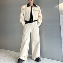 Load image into Gallery viewer, Contrast Color Patchwork Leather Zipper Large Pocket Jacket Casual Wide-leg Pants Two-piece Suit