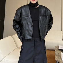 Load image into Gallery viewer, Short Black V-Neck Casual Leather Jacket