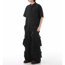 Load image into Gallery viewer, American Black Drape Stand Collar Casual Shirt