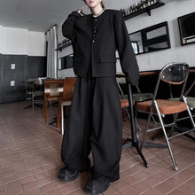 Load image into Gallery viewer, Padded Shoulder Round Neck Jacket and Wide-leg Trousers Two-piece Set