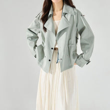 Load image into Gallery viewer, Women's Short Drawstring Cotton Trench Coat