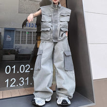 Load image into Gallery viewer, Japanese Retro Stand Collar Vest Wide Leg Loose Trousers Two-piece Set