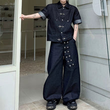 Load image into Gallery viewer, Summer Short-Sleeve Denim Jacket with Metal Buttons Denim Trousers Two-Piece Set