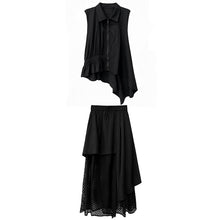 Load image into Gallery viewer, Women's Asymmetric Vest Shirt Mesh Patchwork Skirt Two-piece Set