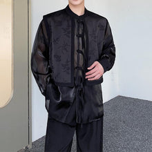 Load image into Gallery viewer, Fake Two Piece Printed Long Sleeve Organza Shirt