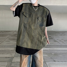 Load image into Gallery viewer, Denim Patchwork Shoulder Pad T-shirt