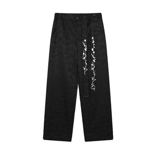 Embroidered Dark Pattern Casual Wide-leg Pants