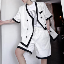Load image into Gallery viewer, V-Neck Paneled Color Contrasting Blazer Shorts Set