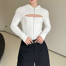 Load image into Gallery viewer, Zippered Hollow Design Hooded Long-sleeved T-shirt