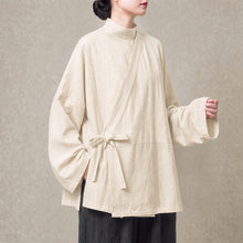Load image into Gallery viewer, Cotton Textured Cross Collar Wrap Side Tie Loose Cardigan