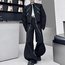 Load image into Gallery viewer, Jacket with Multiple Zippers and Wide Leg Pants Two-piece Set