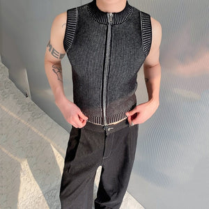 Stand Collar Zipper Short Knitted Stretch Vest