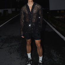 Load image into Gallery viewer, Shiny Silver Sequined Hollow Long Sleeve Shirt
