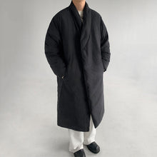 Load image into Gallery viewer, Japanese Retro Peach Skin Collarless Long Cotton Coat