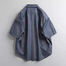 Load image into Gallery viewer, Casual Retro Twill Faux Denim Loose Collar T-Shirt