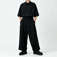 Load image into Gallery viewer, Japanese Drop Shoulder Short Sleeve Draped Loose Wide Leg Trousers Two-piece Set