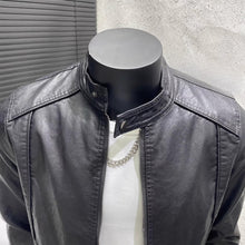 Load image into Gallery viewer, PU Stand Collar Slim Jacket
