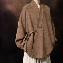 Load image into Gallery viewer, Loose Woolen Cross Front Hanfu Kimono Coat