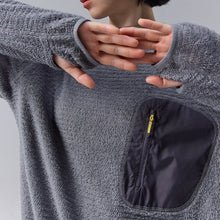Load image into Gallery viewer, Fluffy Fleece Contrast Zipper Chest Pocket High Neck Hooded Pullover