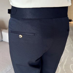 High-waist Side Button Straight Suit Trousers