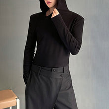 Load image into Gallery viewer, Slim Fit Irregular Slanted Neckline Hooded Shoulder Pad T-shirt