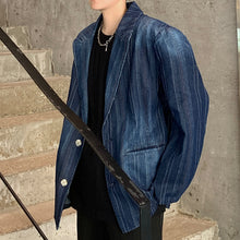 Load image into Gallery viewer, Vintage Blue Vertical Stripe Shoulder Pad Jacket