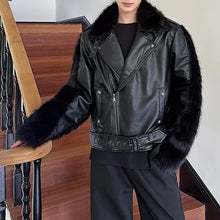 Load image into Gallery viewer, Artificial Fur Patchwork Leather Short Jacket