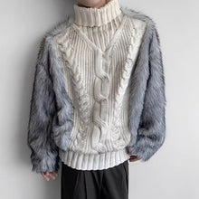 Load image into Gallery viewer, Fur Patchwork Twisted Turtleneck Sweater