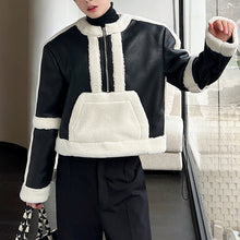 Load image into Gallery viewer, Winter PU Leather Contrast Stitching Short Jacket