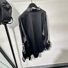 Load image into Gallery viewer, Satin Silky Embroidered Drape Long Sleeve Shirt