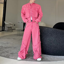 Load image into Gallery viewer, Short Denim Jacket and Wide-leg Pants Two-piece Suit