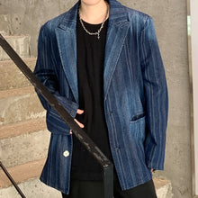 Load image into Gallery viewer, Vintage Blue Vertical Stripe Shoulder Pad Jacket