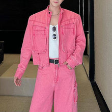 Load image into Gallery viewer, Short Denim Jacket and Wide-leg Pants Two-piece Suit