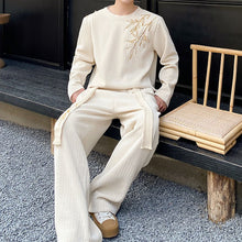 Load image into Gallery viewer, Retro Embroidered Sweatshirt and Wide-leg Trousers Two-piece Set