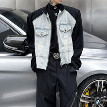 Load image into Gallery viewer, Denim Patchwork Contrast Color Cropped Jacket