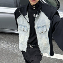 Load image into Gallery viewer, Denim Patchwork Contrast Color Cropped Jacket