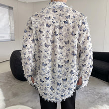 Load image into Gallery viewer, Butterfly Print Raw Edge Loose Casual Long-sleeved Shirt