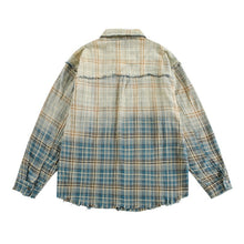 Load image into Gallery viewer, Gradient Pointed Collar Plaid Distressed Shirt