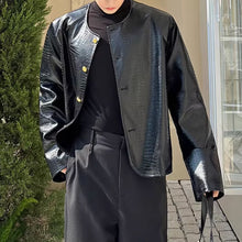 Load image into Gallery viewer, Round Neck PU Leather Cropped Jacket