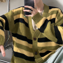 Load image into Gallery viewer, Retro Contrast Striped V-neck Drop Sleeve Sweater