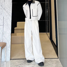 Load image into Gallery viewer, Black and White Contrast Short Jacket and Wide-leg Pant Sets