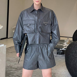 Three-dimensional Pocket Shirt and Shorts Suit Two Piece Sets