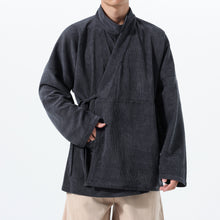 Load image into Gallery viewer, Corduroy Curved Collar Diagonal Placket Loose Hanfu Cardigan
